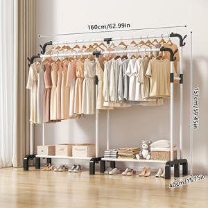 TEMU 1개 헤비듀티 스탠딩 옷걸이 & 신발장 - 튼튼한 금속 의류 보관대, 공간 절약형 디자인, 거실, 침실, 현관에 적합 - 간편 조립, 8.16kg 지지 - 아파트, 기숙사, 사무실에 이상적 - 블랙/화이트, 신발 정리함