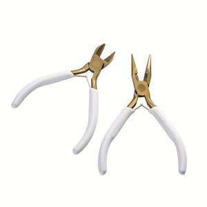 TEMU 2개 골드 도금 4.5인치 니들노즈 플라이어 및 사다리꼴 플라이어 세트. 미끄럼 방지 디자인의 고탄소강 재질로 제작되었으며, 주얼리 제작 애호가 및 공예 도구로 적합합니다.