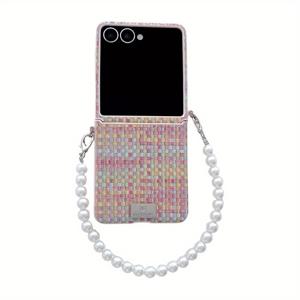 TEMU 삼성 갤럭시 Z 플립 3, Z 플립 4, Z 플립 5, Z 플립 6, 플립 7용 컬러풀한 우븐 접이식 진주 팔찌 풀커버 보호 케이스