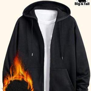 TEMU 남성용 긴팔 포켓 후드 집업 스웨트셔츠, 폴리에스터 95% 스판덱스 5%, 편안한 솔리드 컬러 트렌디 남성복, 공장 직판, 스포티 캐주얼, 백 투 스쿨 시즌, 휴일, 플러스 사이즈