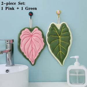 TEMU 2개/1개 두꺼운 산호 양털 잎 손수건, 대형 사이즈 두꺼운 소재, 부드러운 촉감, 빠른 흡수 및 건조, 자수 잎 디자인 걸이 손수건, 주방 손수건, 욕실 손수건, 높은 외관 및 고품질