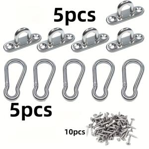 TEMU 스테인리스 스틸 1.8인치 카운터싱크 아이 플레이트 U자형 후크 20개 + 스테인리스 스틸 스프링 후크, 셰이드 세일 하드웨어, 스트링 라이트 후크, 식물용 후크, 해양 하드웨어 리벳 후크 링 (나사 포함), 후크