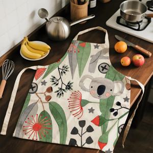 TEMU 1개 2D 평면 프린팅 호주 테마 앞치마 - 내구성 좋은 리넨 소재, 수채화 코알라, 캥거루, 새 & 꽃무늬 디자인 - 요리, 베이킹, 바비큐, 그림 그리기에 편안한 착용감 - 스타일리시 키트, 할로윈/크리스마스 장식에 완벽한 선물 ZZTM 16, 2D 평면