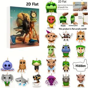 TEMU 2D 평면, 24피스 통통사후르 크리스마스 캘린더 카운트다운 캘린더 세트, 24가지 독특한 일일 캐릭터 포함 - 귀여운 동물과 몬스터 장식품 및 차량 후방 거울 장식 | 크리스마스 카운트다운 장식, 2D 평면