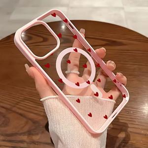 TEMU 휴대폰 케이스 - 레드 하트 폰 케이스, 무선 충전 지원, 낙하 방지, 피부 친화적인 마그네틱 케이스, 아이폰 17Promax/17Air/16/15/14Plus/13/12/11 삼성 갤럭시 A56/A55/A54/A36/A35/A26/A25/A16/A15/A06/S25Ultra/S24Fe/S23Plus/S22 호환