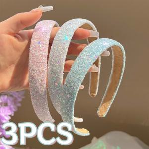 TEMU 반짝이는 스팽글 장식이 돋보이는 사랑스럽고 스타일리시한 한국 헤어밴드 3종 세트. 일상 외출, 소셜 이벤트 및 캐주얼 웨어에 완벽합니다.