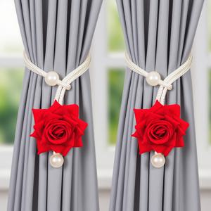 TEMU 2개 리얼리스틱 패브릭 레드 로즈 커튼 타이백, 빈티지 로맨틱 데이 커튼 로프, 생동감 있는 꽃무늬 커튼 타이백, 드릴링 필요 없음 장식용 커튼 걸이 로프, 침실 및 거실에 적합, 정원 스타일, 커튼 타이백 블랙, 커튼 홀더, 커튼 타이백, 커튼 액세서리