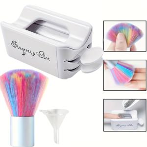 TEMU 2개 세트 딥 파우더 네일 키트 (재활용 트레이, 소프트 더스트 브러시, 깔때기 포함) 휴대용 매니큐어 도구, 효율적인 네일 아트 메이크업 세트