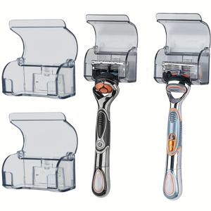 TEMU 욕실 벽 스티커가 있는 플라스틱 면도기 홀더 2개, 자가 접착 방수 면도기 후크, 휴대용 면도기 보관 랙, 욕실, 데스크탑 및 여행에 적합, 재사용 가능, 보관 미라클, 선물용으로 완벽