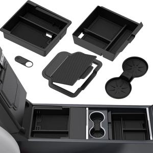 TEMU 2026년형 테슬라 모델 Y 및 2025년형 테슬라 모델 3 액세서리용 5개 업그레이드된 센터 콘솔 정리 트레이, 히든 스토리지 박스, 컵 홀더, [충격 방지, 무소음] 블랙