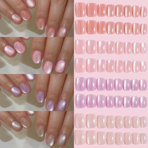 TEMU 94개 4칸 박스, 캔디 컬러 고양이 눈 효과 프레스온 인조 손톱, 짧은 타원형 풀 커버 네일 팁, 스타일리시 네일 아트