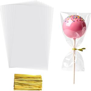 TEMU 케이크팝 봉투, 3x5인치 투명 셀로판 롤리팝 봉투 ( 타이 포함), 100개입