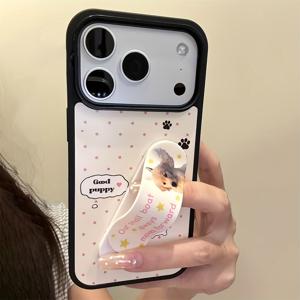 TEMU 휴대폰 케이스 - 아이폰 17 Pro Max, 16, 15, 14, 11, 12, 13 Pro Max용 스타일리시하고 귀여운 물방울 무늬 만화 강아지 휴대폰 케이스, 세련된 블랙 프레임으로 충격 방지 보호 기능 제공, 완벽