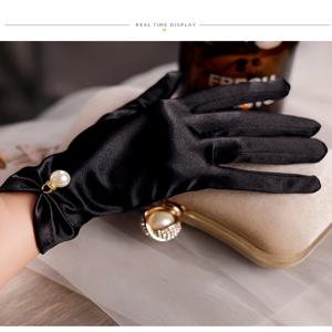 TEMU 블랙 새틴 숏 웨딩 글로브 신부 및 신부 들러리용, 웨딩 드레스 추가 및 소품