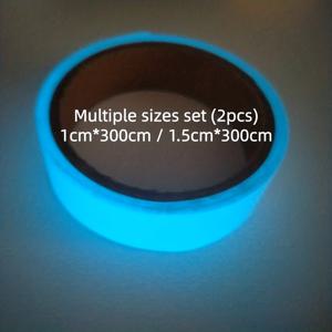 TEMU 녹색 또는 파란색 야광 자체 접착 테이프 2롤 - (1.0cm x 300cm 및 1.5cm x 300cm) 반사 안전 테이프, 낚싯대, 로프, 계단, 자전거, 화재 경보기 및 무대 장식에 적합 - 실내/외 사용