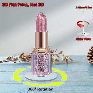TEMU 2D 플랫, 1개 회전 아크릴 립스틱 모양 장식 피규어 - 360° 회전 반짝이 핑크 립글로스 레플리카, 베이스 & 글리터 탑, 홈/오피스용 수집 가능한 데스크 액세서리, 선물용 (립스틱 충전 없음), 2D 플랫