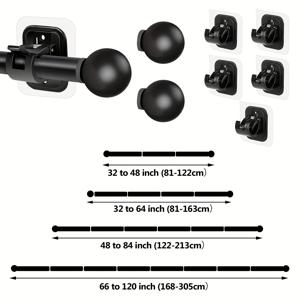 TEMU 드릴 필요 없는 커튼봉 81-305cm - 임대자 친화적 접착식 드레이피 폴 브래킷 포함, 현대적인 철제 디자인, 실내/외 사용 쉬운 설치, 내구성 & 스타일리시한 창문 커튼, 실내 창문 장식