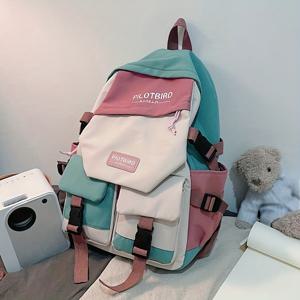 TEMU 컬러 블록 백팩, 캐주얼 대용량 다용도 패셔너블 트렌디한 배낭, 대학생 책가방, 인스타 스타일 하라주쿠 여행용 배낭
