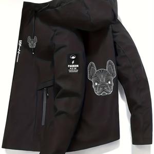 TEMU 2025년형 스타일리시 남성용 야구 재킷, 귀여운 강아지 프린트, 캐주얼 외출 및 스포츠에 적합