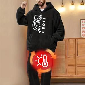 TEMU 2025 겨울 신상 플란넬 2피스 호랑이 자수 긴바지 라운지웨어 세트