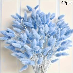 TEMU 49개 인공 스카이 블루 부케 - 부드럽고 푹신한 토끼꼬리 꽃, 스타일 홈 & 웨딩 데코, 크리스마스, 발렌타인데이, 부활절, 야외 정원, DIY 공예 장식, 계절별 데스크탑 센터 장식용