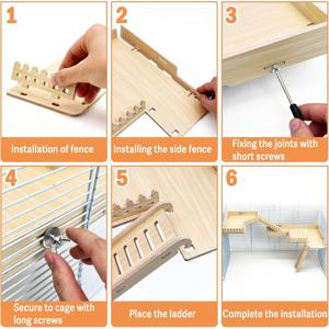 TEMU 햄스터용 나무 플랫폼, 사다리와 울타리가 있는 2단 걸이형 등반 플랫폼, 소형 햄스터, 모래햄스터 및 쥐에게 적합, 케이지 놀이터 및 서식지 장식용으로 설계됨