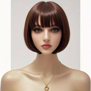 TEMU 여성을 위한 앞머리가 있는 패셔너블한 숏 보브 가발, 얼굴 특징을 강화하도록 디자인됨
