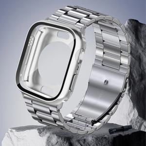 TEMU Apple Watch 45mm, 46mm, 44mm, 42mm, 41mm, 40mm 사이즈에 적합한 스테인리스 스틸 메탈 밴드 및 케이스, 남녀 모두에게 적합, 비즈니스용으로 이상적, Iwatch Series 11, 10, 9, 8, 7, 6, 5, 4 및 SE와 호환