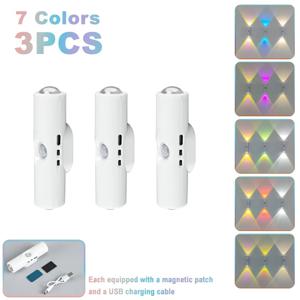 TEMU 스마트 인체 감지 기능이 있는 RGB 앰비언트 조명 3개 세트, 힐 라이트, 마그네틱 충전식 자가 접착 캐비닛 조명, 고양이 눈 야간 조명, 무선 벽 조명, 듀얼 헤드 고양이 눈 감지 벽 조명, USB 충전식 RGB 야간 조명