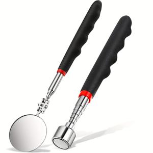 TEMU 2개 세트 텔레스코핑 자석 도구 검사 거울 세트, 20파운드 자석 픽업 도구, 텔레스코핑 자석 막대 가제트, 360도 회전 접이식 검사 거울