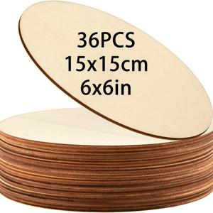 TEMU 둥근 나무 제품 36개, 15X15 Cm / 6X6 Inch, 나무 보드, 공예 및 장식, 문구, 홈 데코, 친구 및 가족을 위한 선물, 레이저 컷팅, 우드 버닝, 건축 모델, 염색