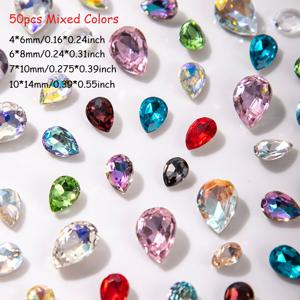 TEMU 50개 반짝이는 물방울 모양의 라인스톤, 뾰족한 바닥, K9 유리 재질. 이 불규칙한 네일 아트 추가는 네일 장식, 웨딩 크라운 장식, 의류 및 신발 장식, 폰 케이스 디자인에 완벽합니다.