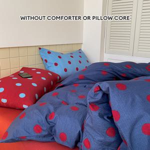 TEMU 4피스 이불커버 세트, 도트 패턴, 레드와 블루 빈티지 컬러 블록, 독특한 디자인, 싱글/더블/킹 사이즈 지퍼형 이불커버, 세탁기 사용 가능, 남아, 여아, 청소년 침실 및 게스트룸에 적합, 새해 장식 선물 (이불커버 1개, 평면 시트 1개, 베개커버 2개)