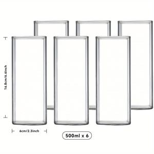TEMU 6개 세트 고온 내성 투명 사각 단층 유리컵 (250/400/500ml 다중 사이즈) - 대용량 보로실리케이트 유리 파티컵, 주스, 음료, 커피, 칵테일, 맥주, 혼합 음료용