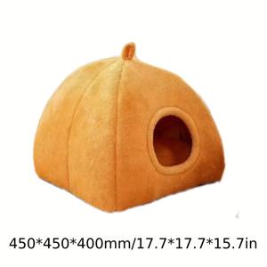 TEMU 호박 모양의 새로 제작된 삼각형 애완 동물 침대 2개, 두 가지 사이즈로 제공, 긁힘 및 물림 방지 기능, 추가적인 따뜻함 제공. 탈부착이 용이하며 세척하기 쉬운 애완 동물 매트 포함, 소형에서 중형견, 고양이에게 적합