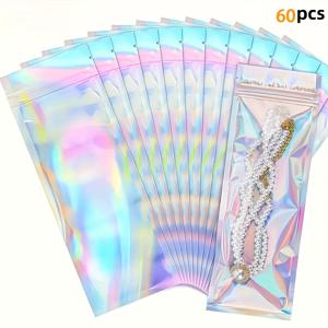 TEMU 60/30개 레이저 실버 포장 백 - 재사용 가능 및 밀봉 가능 - 소규모 사업에 적합, 6X23 Cm 크기, 펜, 립글로스, 주얼리, 인조 속눈썹, 사탕 및 주얼리 제작 용품에 적합 - 결혼식에 이상적