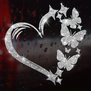 TEMU 반짝이는 별과 나비 하트 창문 스티커 | 침실 문, 식당, 거실 벽용 자가 접착 비닐 장식, 일회용