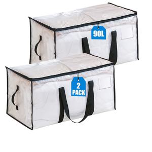 TEMU 90L 방수 투명 수납 가방 | 옷장 정리 가방, 접이식 뚜껑형 이불 커버 보관 상자, 의류 수납 가방, 손잡이 달린 이사 상자