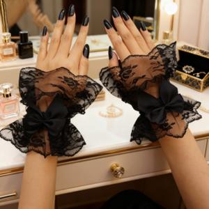 TEMU 다용도 블랙 패션 리본 레이스 커프스 소매는 일상복 또는 웨딩 이벤트에 이상적이며, 신축성 없는 텍스처 디자인을 특징으로 하여 여성 캐주얼 의상, 파티 및 결혼식에 완벽합니다.