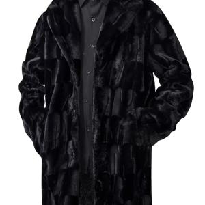 TEMU 유럽 및 미국 남성용 가을/겨울용 롱 소프트 재킷, 빈티지 엘레강스 하이엔드 단색 체크 플러시 롱 코트, 대형 라펠 버튼 디자인, 스타일리시하고 따뜻한 플리스 아우터