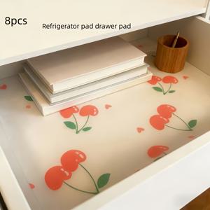 TEMU 4개/8개입 고급 두꺼운 냉장고 라이너 | 방습, 미끄럼 방지, 세탁 가능, 재사용 가능, 신기한 체리 패턴의 EVA 소재, 냉장고 및 주방 장식, 서랍 패드, 신발장 패드, 캐비닛 패드에 적합