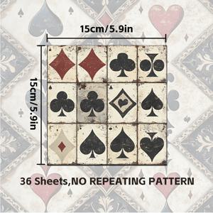 TEMU 36장 빈티지 트럼프 카드 스크랩북 용지, 클래식한 레드, 블루, 블랙 톤, 화려한 플로럴 및 패턴 디자인, 정크 저널, 공예, 엽서, 카드 제작, 불렛 저널에 적합