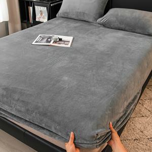 TEMU 겨울 플러시 매트리스 장착 시트, 단품 매트리스 커버, 산호색 도톰한 밀크 벨벳 침대 커버, 싱글용 풀커버형 보호 시트