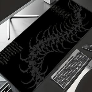 TEMU XXL 다크 고딕 테마 게이밍 마우스 패드 - 대형 미끄럼 방지 고무 데스크 매트, 척추 골반 디자인, 내구성이 뛰어난 폴리에스터 표면, 사무실 및 게이밍 사용 모두에 적합, 남녀 모두를 위한 이상적인 선물