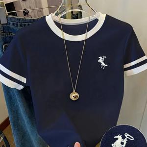 TEMU 사계절에 적합한 시즌 티셔츠, 컬러 블록 반팔 자수 티셔츠, 캐주얼하면서도 우아한 Y2K 스타일, 외출, 통근, 파티, 소셜 이벤트, 휴가, 생일 축하, 크리스마스, 새해에 완벽