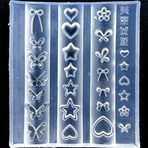 TEMU 네일 아트용 3D 나비 보우노트 실리콘 몰드 템플릿, 별과 하트 레진 몰드, 실리카 젤 네일 디자인 조각 도구, 매니큐어 장식, 창의적인 네일 아트 프로젝트용 부드러운 실리콘 네일 용품