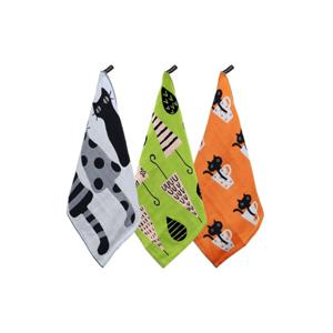 TEMU 터브화이 북유럽풍 주방타올 3종 세트, 쓰리켓그레이 + 머그캣오렌지 + 빗방울그린, 1세트