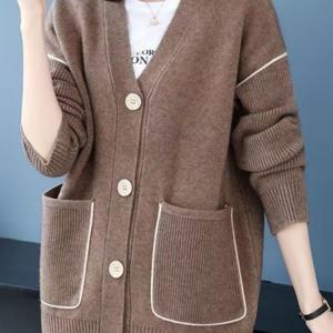 TEMU 세련된 웨스턴 스타일 두꺼운 가디건 여성 가을/겨울 신상 V넥 루즈핏 빅사이즈 두꺼운 코트 다용도 트렌드