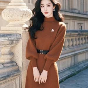 TEMU 템퍼먼트 고급 여신 스타일 고급스러운 감각 부유한 딸 커피 내부 드레스 가을 겨울