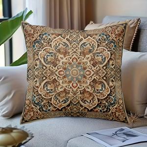 TEMU 1개 양면 프린트 퍼시안 카펫 패턴 쿠션 커버, 사계절용, 폴리에스터 소재, 지퍼로 세탁기 사용 가능, 피부 친화적 쿠션 커버, 침대, 소파, 라운지 의자에 적합